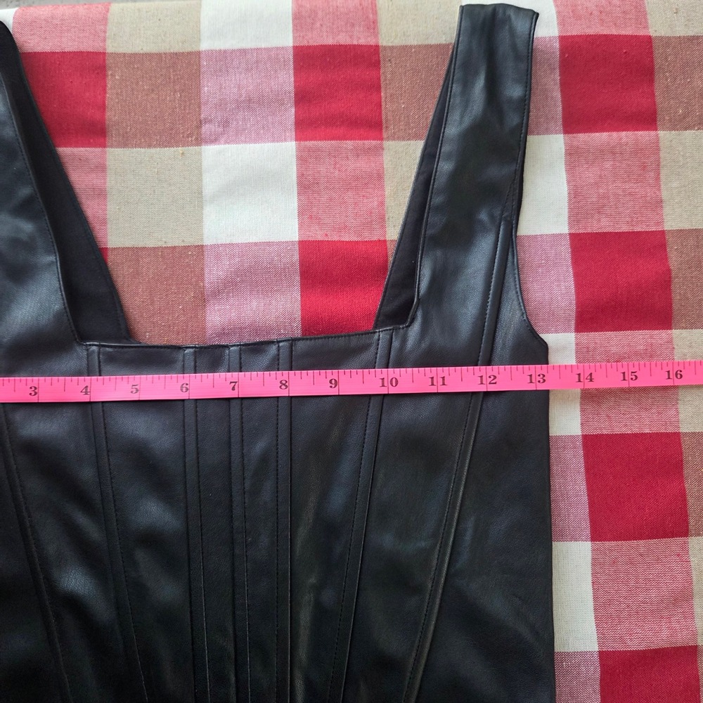 7‎ For All Mankind Black Vegan Leather Corset Top Square Neck Smocked Back Small - Picture 8 of 13